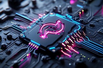 Poster - Neon color graphic design with futuristic typography, depicted in an artwork where neon colors are used in bold, futuristic typography, with glowing text on a dark background, creating a dynamic
