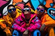 © Thanyarat - Neon color street style with bold and vibrant outfits, depicted in an artwork where people in an urban environment wear neon-colored street style outfits, with graffiti and neon signs in the
