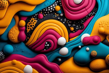 Poster - Neon color pop art with vibrant and expressive shapes, illustrated in a scene where pop art features neon-colored abstract shapes and patterns, evoking a sense of energy and movement