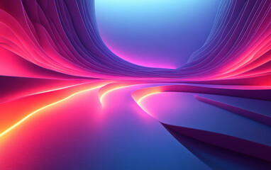 Poster - Abstract colorful   of vibrant curved lines and glowing light paths, creating a dynamic and futuristic digital landscape.