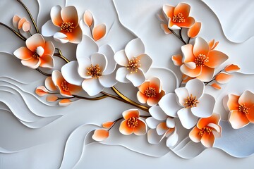 Poster - Peach blossom abstract painting with flowing lines and pastel colors, depicted in an artwork where abstract representations of peach blossoms feature flowing lines and a palette of pastel colors,