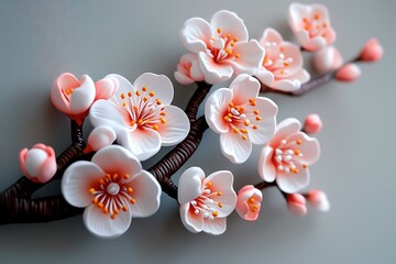 Poster - Peach blossom traditional art with detailed brushstrokes and soft colors, captured in a photo where a traditional painting of peach blossoms showcases fine brushstrokes and soft, delicate colors,