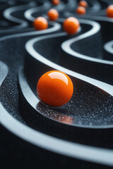 Poster - Close-up of orange spheres on a black wavy textured surface, creating a modern abstract pattern with a unique visual flow and depth.