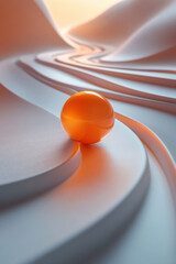 Poster - Abstract orange marble on smooth, curvy white surface with soft light, elegant and modern, showcasing simplicity in contemporary design.