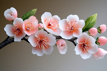 Poster - Peach blossom traditional art with detailed brushstrokes and soft colors, captured in a photo where a traditional painting of peach blossoms showcases fine brushstrokes and soft, delicate colors,
