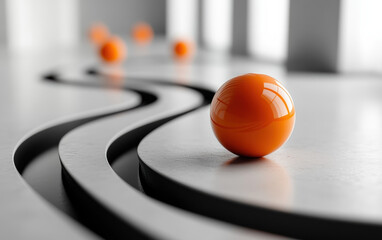Poster - Abstract image of bright orange spheres on a sleek, modern surface with winding lines. High-contrast and visually striking art.