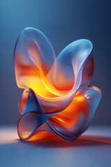 Poster - Abstract glass sculpture with smooth, fluid curves illuminated in blue and orange light, creating a modern and artistic visual effect.