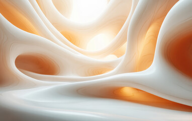 Poster - Fluid abstract art with orange and white colors, featuring smooth lines and organic shapes creating a calming, flowing visual experience.