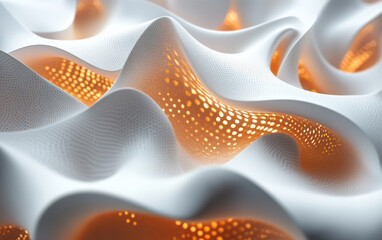 Poster - Fluid abstract art with orange and white colors, featuring smooth lines and organic shapes creating a calming, flowing visual experience.