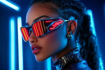 Poster - Piercing in a futuristic design with metallic finishes, illustrated in a scene where piercings are designed with metallic, reflective materials, creating a sleek, futuristic look