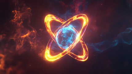 Stunning symmetrical depiction of a glowing hydrogen atom. Symmetrical. Illustration