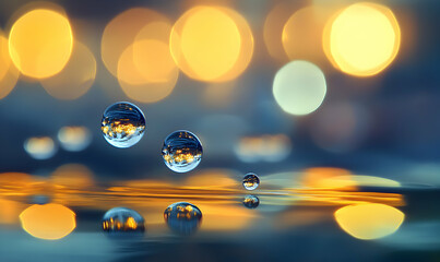 Sticker - Abstract photography of water droplets reflecting city lights.