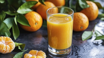 Glass of Fresh Orange Juice with Tangerines