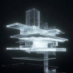 Poster - Futuristic Ultra-Modern Architectural Design in Wireframe Rendering