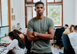 © peopleimages.com - Man, proud and portrait in creative office for startup, artist and happy for small business agency. Manager, workshop and art director or male person with arms crossed, project and entrepreneur