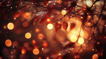 Poster - Warm-toned bokeh blur with orange and brown lights, evoking a cozy autumnal atmosphere.