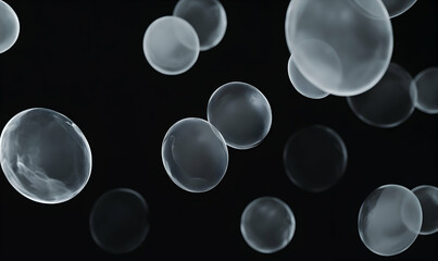 Poster - Abstract background of white translucent spheres on a black background.