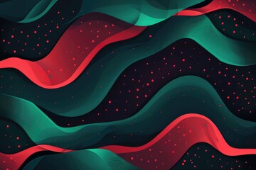 Abstract red and green flowing waves on a dark background. Digital artwork for design and print. Fluid and wavy concept art. Background image of green and red gradient wave made from paper. AIG51.