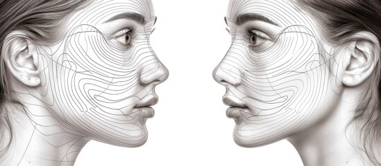 Two Symmetrical Faces with Line Art Detail