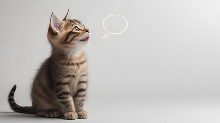 Cute Kitten with Speech Bubble Thinking