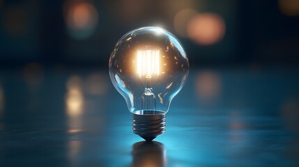 Sticker - Glowing Light Bulb on Blue Background