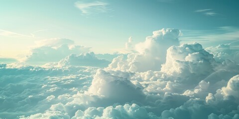 Wall Mural - Fluffy clouds scattered across a bright sky