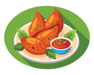 Wall Mural - chicken wings in the asian style and tomatoes sauce on plate in white background