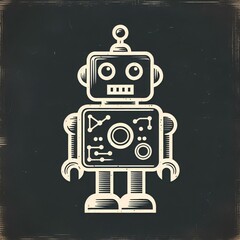 Wall Mural - Simple retro robot icon blackboard.