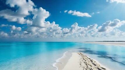 Amazing white sand beach, Zanzibar, Tanzania. Blue sky under  turquoise water