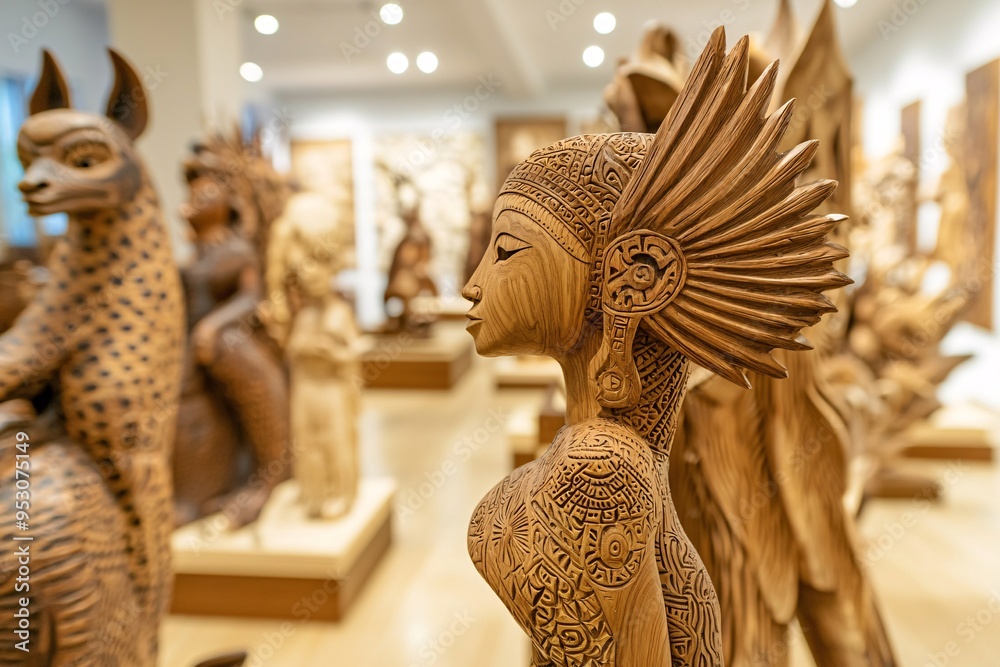A nature-inspired sculpture in an art gallery features detailed ...