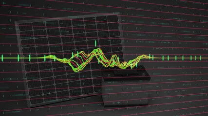 Poster - Solar panel and data analysis animation over fluctuating graph lines