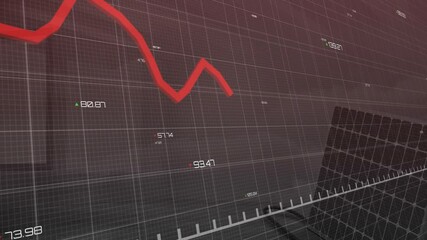 Poster - red financial graph fluctuating over grid background, stock market analysis animation