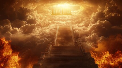 Wall Mural - Stairway to Heaven with Golden Gate and Fire