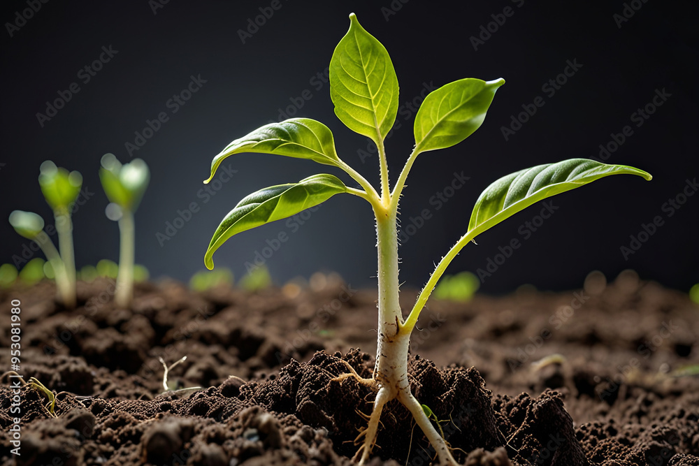 Young Plant with Visible Roots Underground Capturing Early Stages of ...