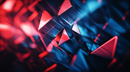 Poster - Colorful geometric shapes create a vibrant abstract pattern in a dynamic digital design with red and blue tones