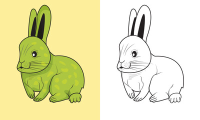 rabbit bunny coloring page or book for kids and adult, illustration black and white more detail, line art design