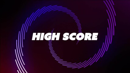 Poster - High score text animation over swirling purple and blue lines on dark background