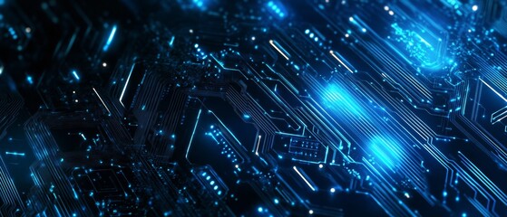 Poster - Futuristic Blue and Black Digital Matrix Background