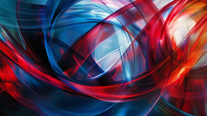 Poster - Colorful abstract illustration of swirling red and blue patterns conveying energy and movement in a dynamic artistic composition