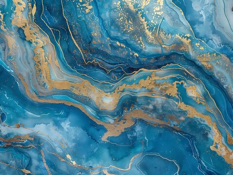 An artistic creation showcasing fluid waves of blue and gold, symbolizing opulence