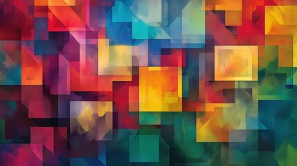 Poster - A colorful abstract painting with squares of different colors. The painting is full of life and energy, with each square representing a different color. The overall mood of the painting is vibrant