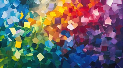 Poster - A colorful painting with a rainbow and squares of different colors. The painting is abstract and has a vibrant, energetic feel to it