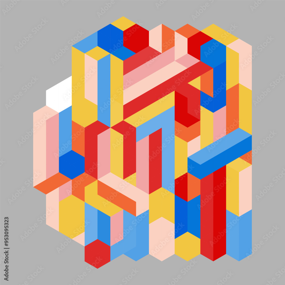Hexagonal Isometric Pattern Hexagon shaped pattern with various colors in a isometric design ...