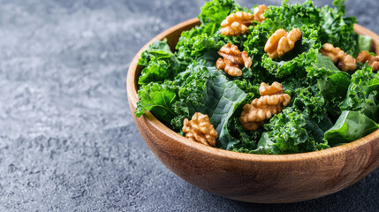 Leafy green salad with kale, spinach, and walnuts, nutrientdense meal, brain health focus