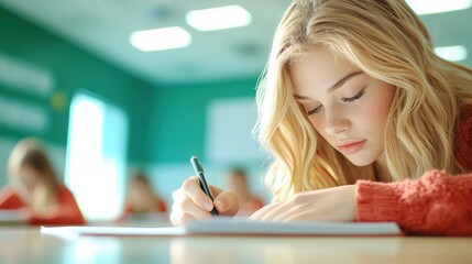 Canvas Print - A teacher grading student exams, showcasing the process of assessing student learning.