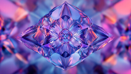 Poster - A vibrant illustration of a crystal-like structure reflecting colorful light patterns in a kaleidoscopic arrangement