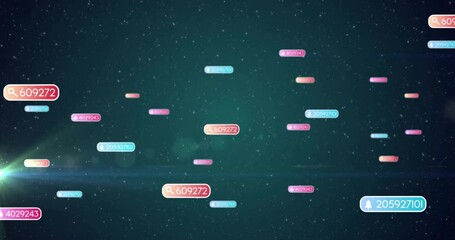 Poster - Floating numerical codes animation over starry night sky background