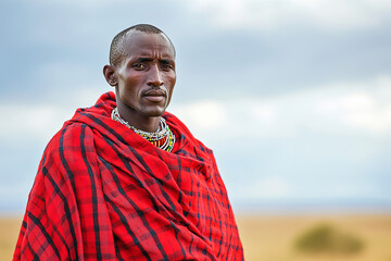 Wall Mural - Portrait of a Maasai warrior in traditional attire, Kenya