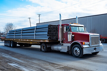 Wall Mural - Flatbed truck transporting steel beams
