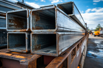 Wall Mural - Flatbed truck transporting steel beams
